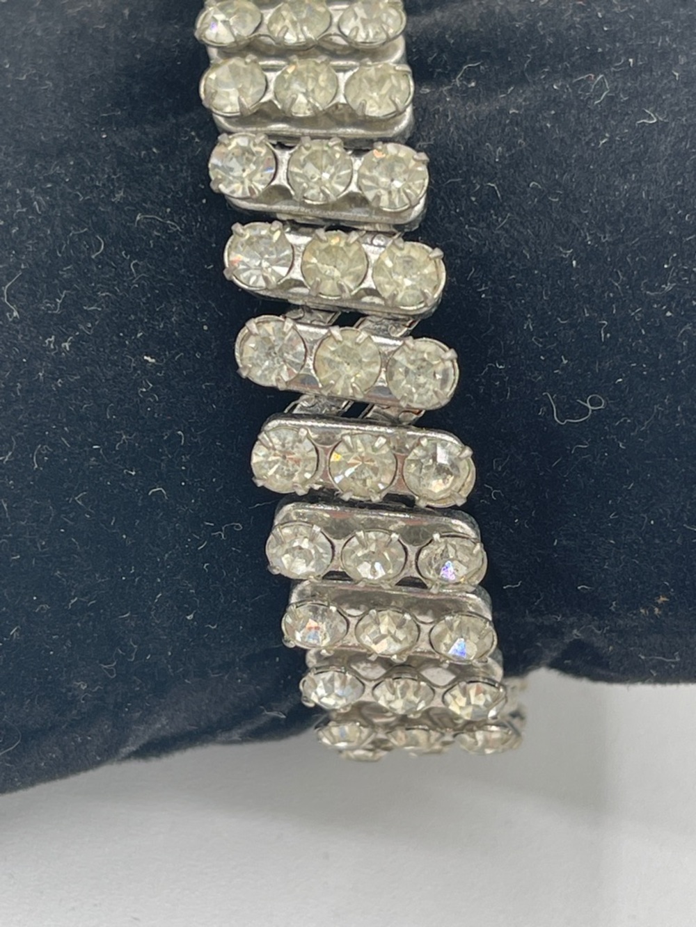 4.21.26-30 Vintage Accordion Silver Clear Rhinestones Bracelet - Picture 4 of 13